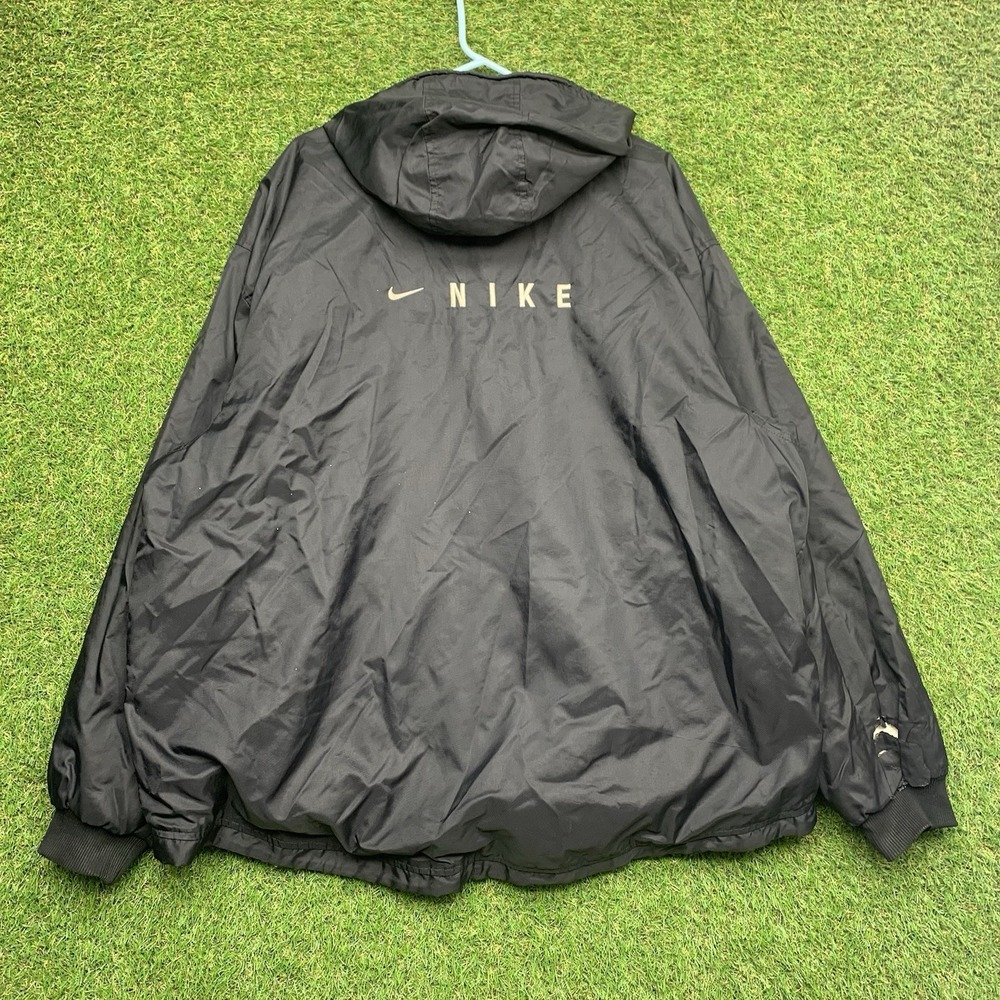 Vintage Nike Jacket Mens Large Black Fleece Lined Puffer Hooded Full Zip 90s